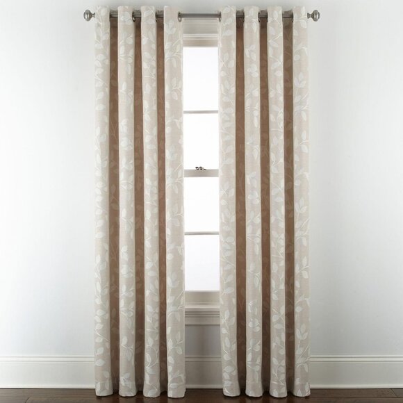 Linden Street Top Light-Filtering Single Curtain Panel Silver Beige Brown 50x84 - Picture 5 of 7